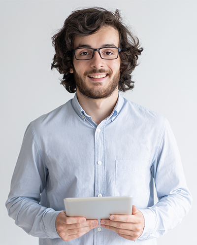 Portrait of beautiful young woman looking at camera over white background.